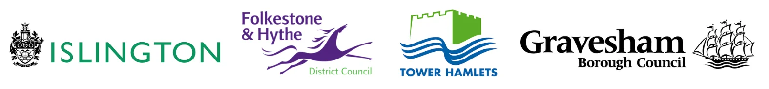Islington, Folkestone & Hythe, Tower Hamlets and Gravesham logos