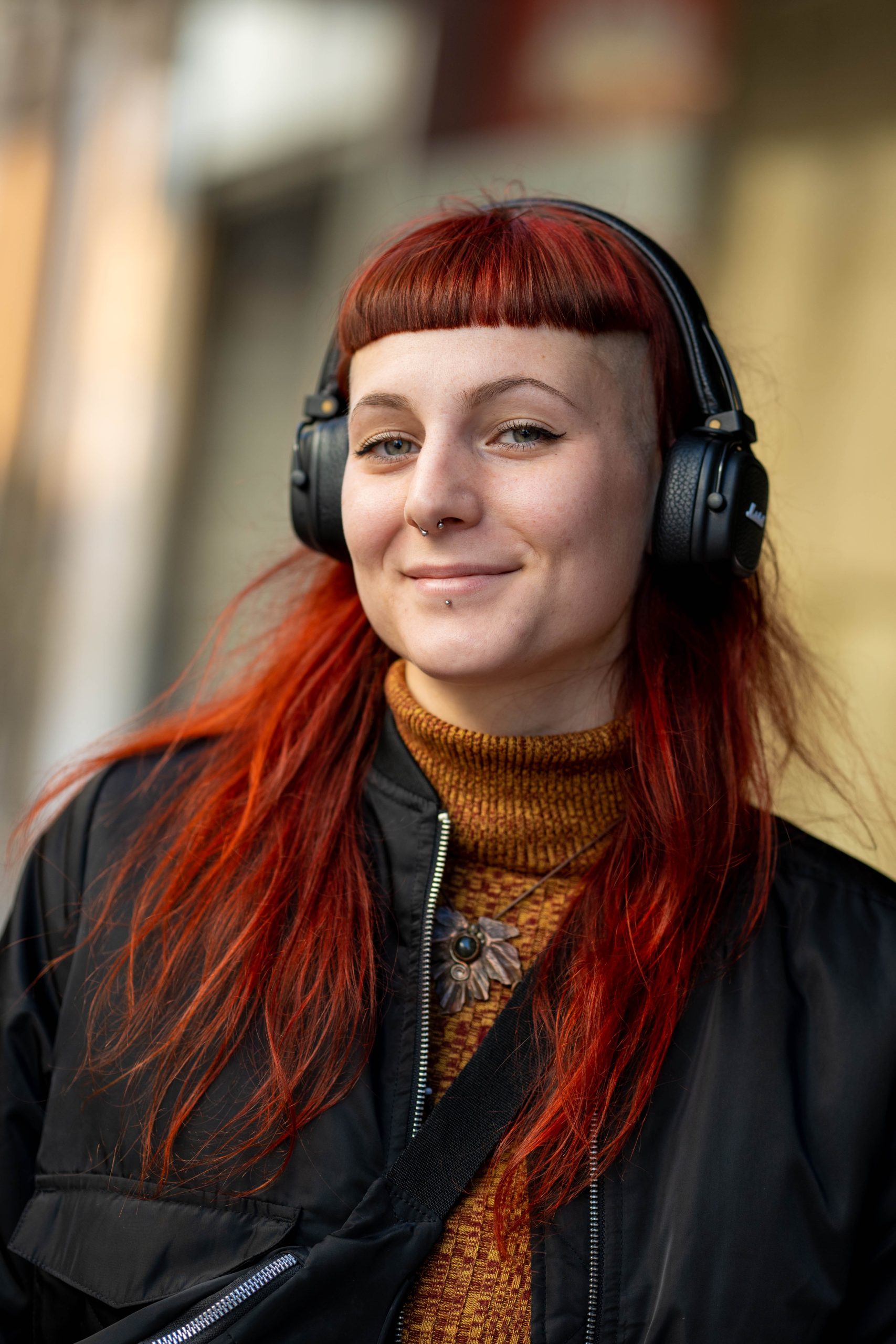 Woman with headphones on